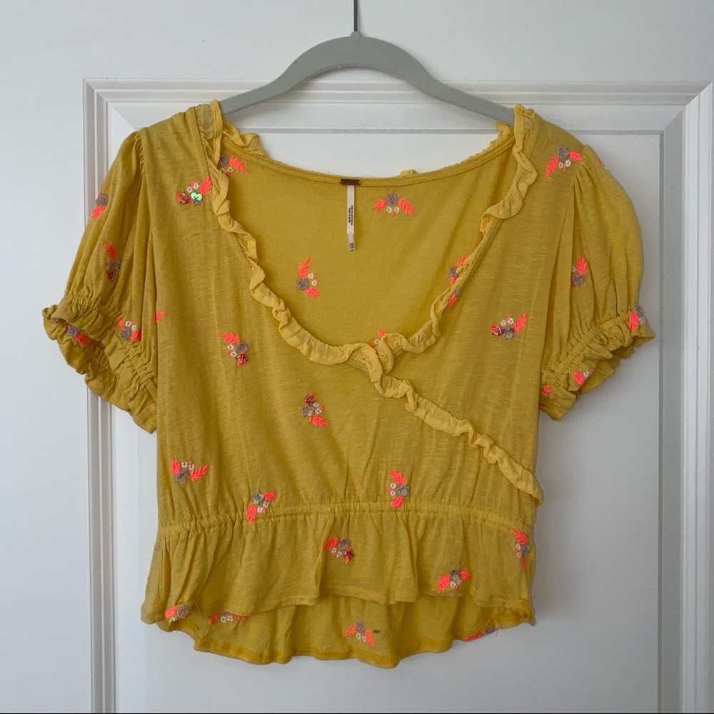 Free People Yellow Cropped Top